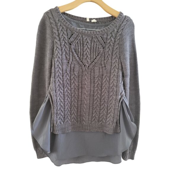 Moth Anthropologie Womens Ella Gray Cable knit Sweater layered tunic size Medium - Picture 1 of 8
